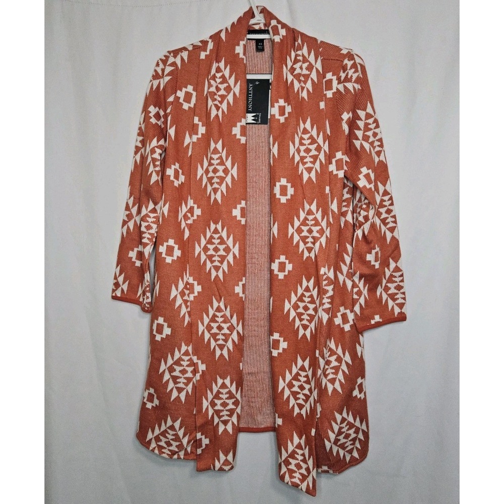 Cardigan‎ Women XS Orange Excellent Antthony Geometric Southwestern Aztec Boho
